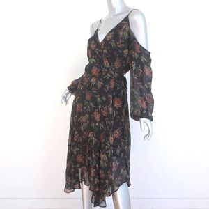 NWT PAIGE Serifina Floral Cold Shoulder Silk Midi Wrap Dress